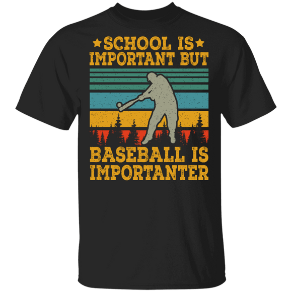 Vintage Retro School Is Important But Baseball Is Importanter Cool Baseball Player Gifts T-Shirt - Macnystore