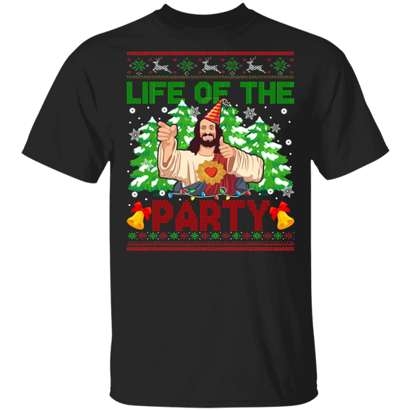Christmas Jesus Shirt Life Of The Party Ugly Funny Christmas Sweater Jesus Christian X-mas Light Party Gifts T-Shirt - Macnystore