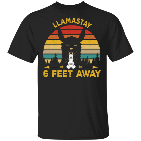 Vintage Retro Llamastay 6 Feet Away Funny Yoga Llama Social Distancing Gifts T-Shirt - Macnystore