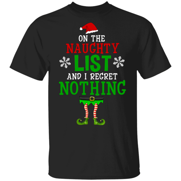 Christmas Elf Shirt On Naughty List I Regret Nothing Funny Christmas Elf Lover Gifts Christmas T-Shirt - Macnystore