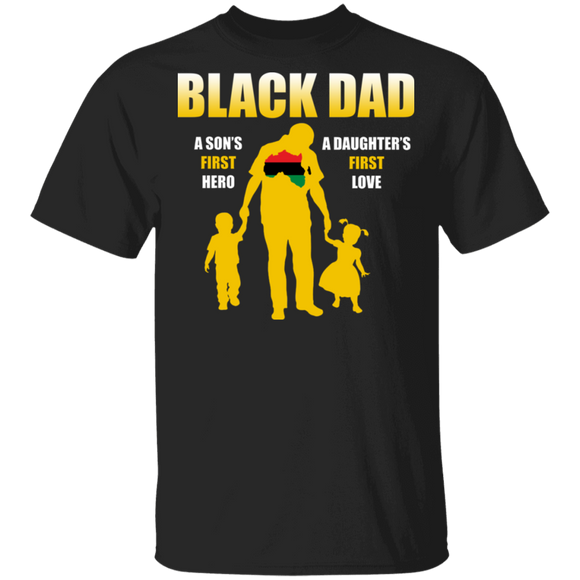 Black Dad A Son's First Hero A Daughter's First Love Brown Dad Juneteenth Gifts T-Shirt - Macnystore
