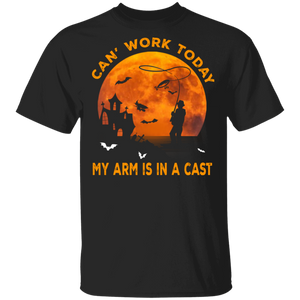Halloween Fishing Shirt Can't Work Today My Arm Is In A Cast Cool Halloween Fishing Lover Gifts Halloween T-Shirt - Macnystore