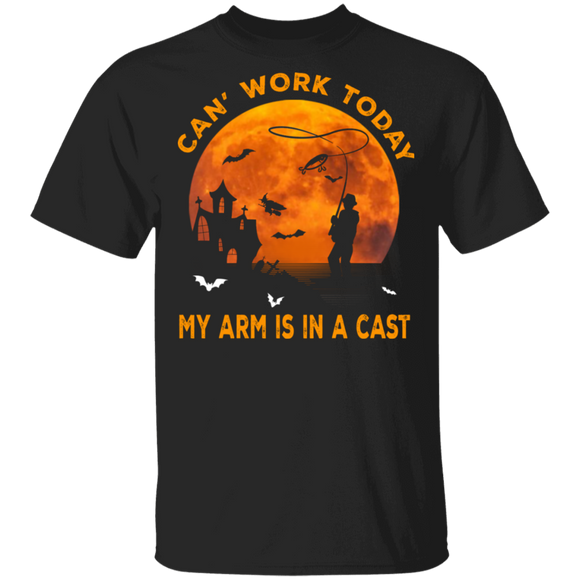 Halloween Fishing Shirt Can't Work Today My Arm Is In A Cast Cool Halloween Fishing Lover Gifts Halloween T-Shirt - Macnystore
