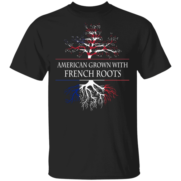 American Grown with French Roots Cool American- French Flag Tree France Gifts T-Shirt - Macnystore