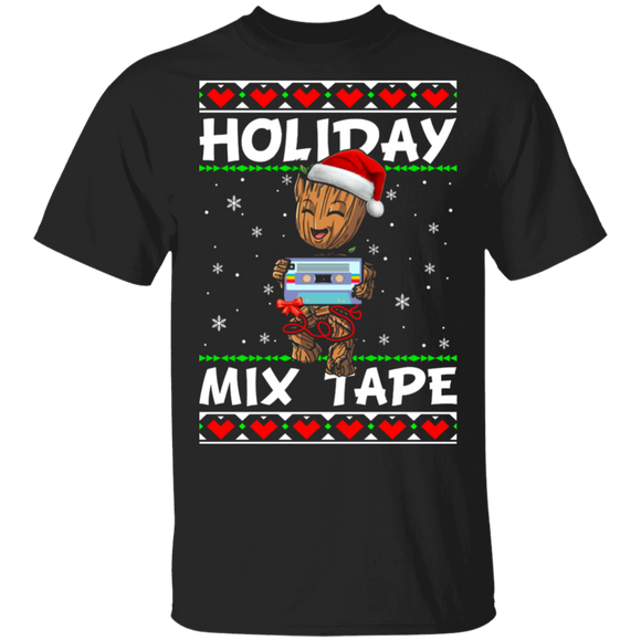 Christmas Movie Lover Shirt Holiday Mix Tape Ugly Funny Christmas Sweater Santa Groot Movie Lover Gifts Christmas T-Shirt - Macnystore