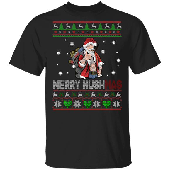 Christmas Santa Shirt Merry Kushmas Ugly Funny Christmas Sweater Santa Smoking Marijuana Cannabis Weed Lover Gifts T-Shirt - Macnystore