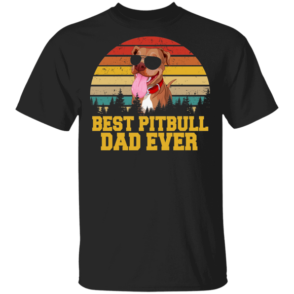 Vintage Retro Best Pit Bull Dad Ever Cool Pit Bull Wearing Cool Sunglasses Shirt Matching Pit Bull Lover Father's Day Gifts T-Shirt - Macnystore