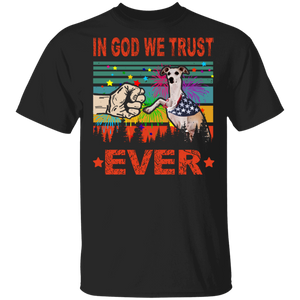 In God We Trust Ever Cute Whippet Wearing American Flag 4th Of July Gifts T-Shirt - Macnystore