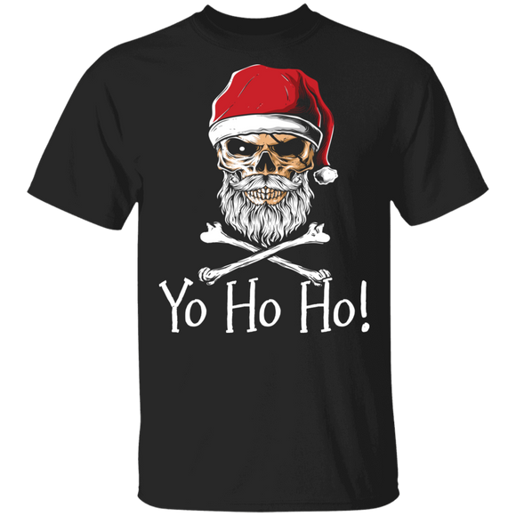 Christmas Santa Skull Shirt Yo Ho Ho Cool Christmas Santa Skull Captain Pirate Crossbones Gifts T-Shirt - Macnystore