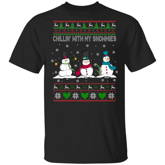 Christmas Snowman Shirt Chillin' With My Snowmies Funny Christmas Sweater Snowman Lover Gifts T-Shirt - Macnystore