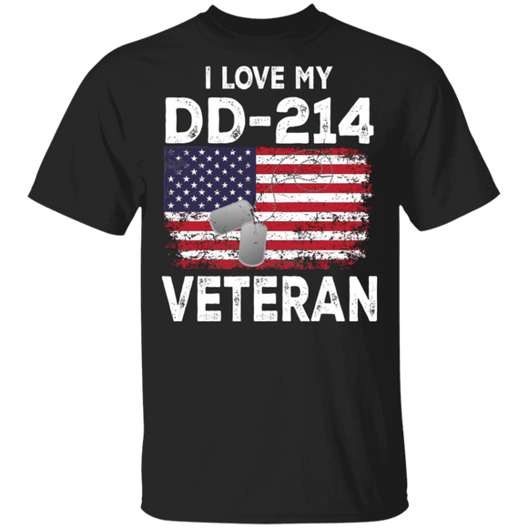 I Love My DD-214 Veteran Cool American Flag Army Military Veteran Gifts T-Shirt - Macnystore