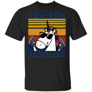 Vintage Retro Pew Pew Madafakas Funny Unicorn Holding Guns Gifts T-Shirt - Macnystore