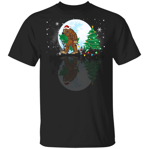 Christmas Bigfoot Shirt Santa Bigfoot Hairy Funny Christmas Lights Santa Bigfoot Sasquatch Matching Bigfoot Lover Group Gifts T-Shirt - Macnystore