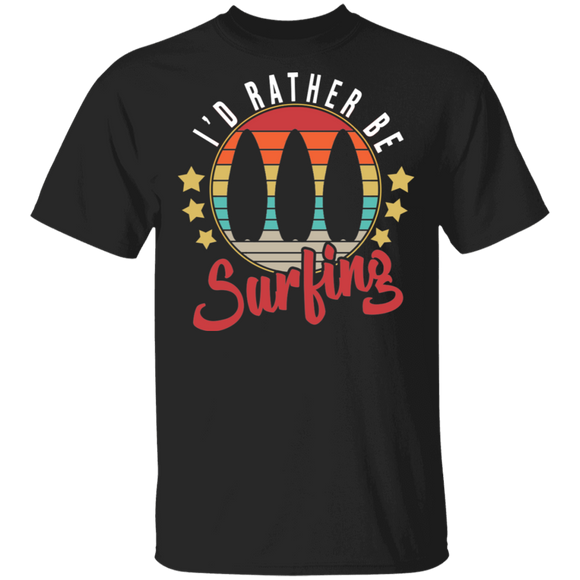Vintage Retro I'd Rather Be Surfing Cool Surfboard Surfer Surf Life Gifts T-Shirt - Macnystore
