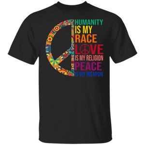 Peach Hippie Shirt Humanity Is My Race Love Is My Religion Peace Is My Weapon Cool Peace Sign Hippie Lover Gifts T-Shirt - Macnystore
