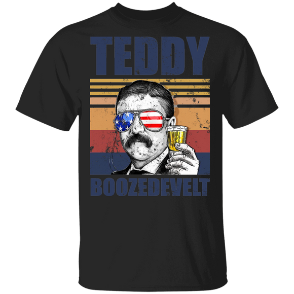 Vintage Teddy Boozedevelt American Flag Theodore Roosevelt Drinking July 4 Shirt T-Shirt - Macnystore