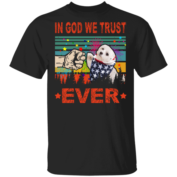 In God We Trust Ever Cute Maltese Wearing American Flag 4th Of July Gifts T-Shirt - Macnystore