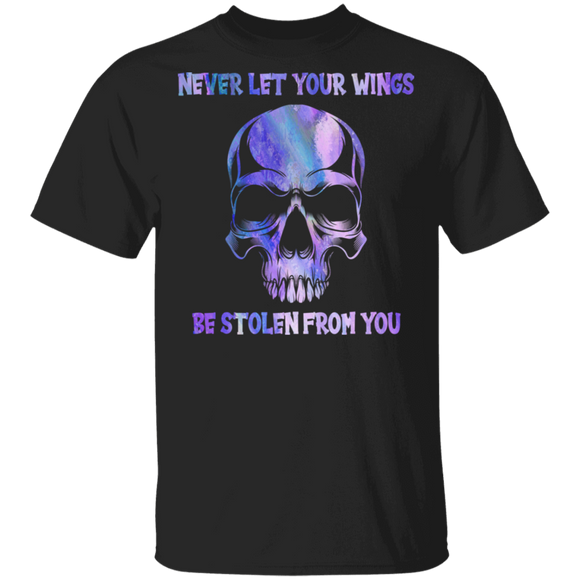 Suicide Prevention Shirt Never Let Your Wings Be Stolen From You Cool Skull Suicide Prevention Awareness Gifts T-Shirt - Macnystore