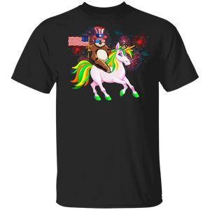 Firework American Flag Sloth Riding Unicorn 4th Of July Independence Day Gifts T-Shirt - Macnystore