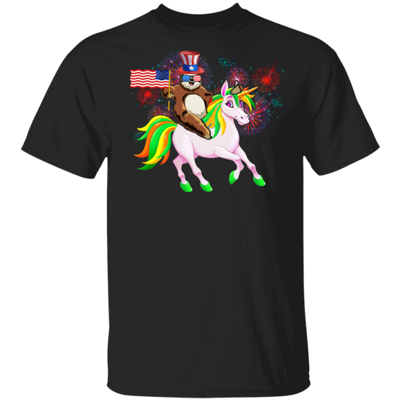 Firework American Flag Sloth Riding Unicorn 4th Of July Independence Day Gifts T-Shirt - Macnystore