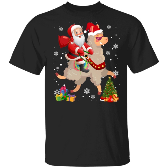 Christmas Santa Shirt Santa Riding Llama Funny Christmas Llama Lover Gifts Christmas T-Shirt - Macnystore