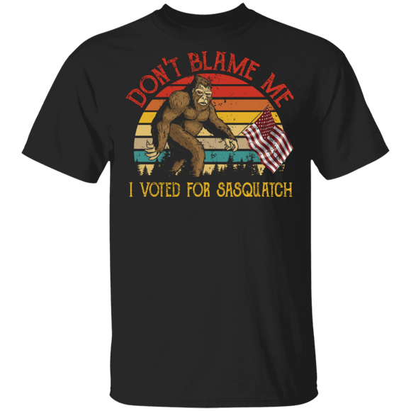 Vintage Retro Don't Blame Me I Voted For Sasquatch Cool Bigfoot Holding American Flag Shirt Sasquatch Bigfoot Lover Fans Gifts T-Shirt - Macnystore