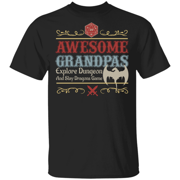 Awesome Grandpas Explore Dungeon And Slay Dragons Game Matching Father Day Shirt T-Shirt - Macnystore
