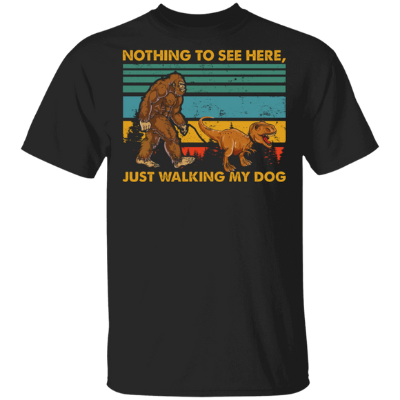 Bigfoot T-Rex Dog Lover Shirt Vintage Retro Nothing To See Here Just Walking My Dog Funny Bigfoot T-Rex Dog Lover Gifts T-Shirt - Macnystore