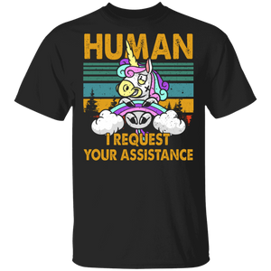 Vintage Retro Human I Request Your Assistance Funny Unicorn Lover Gifts T-Shirt - Macnystore