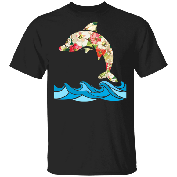 Beach Sea Flower Dolphin Floral Summer Vacation Dolphin Lover Gifts T-Shirt - Macnystore