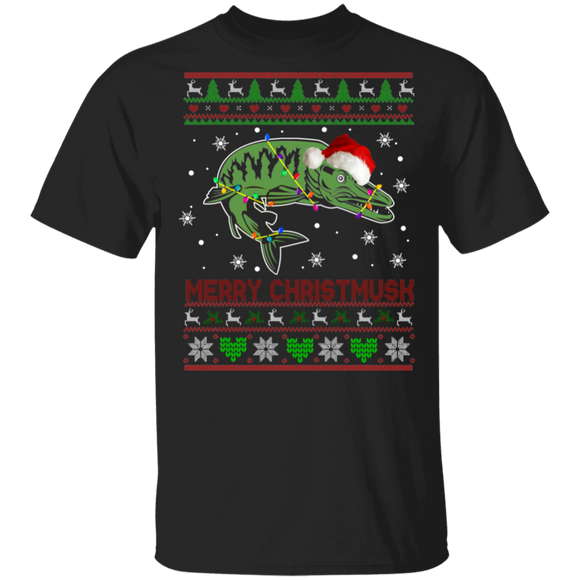 Christmas Muskellunge Shirt Merry Christmusk Ugly Funny Christmas Sweater Santa Musky Muskie Muskellunge Fish Lover Gifts T-Shirt - Macnystore