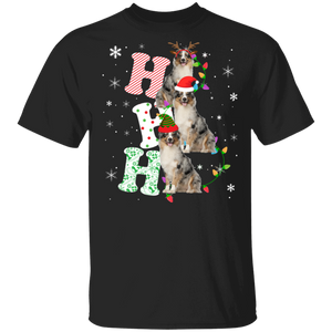 Christmas Santa Shirt Ho Ho Ho Funny Christmas Light Santa Elf Reindeer Australian Shepherd Dog Lover Gifts T-Shirt - Macnystore
