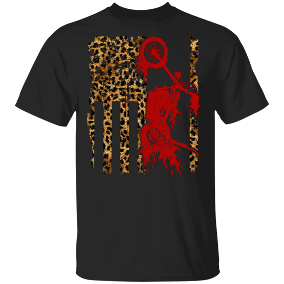Leopard American Flag Cool Chopper Shirt Matching Biker Chopper Lover Fans Gifts T-Shirt - Macnystore