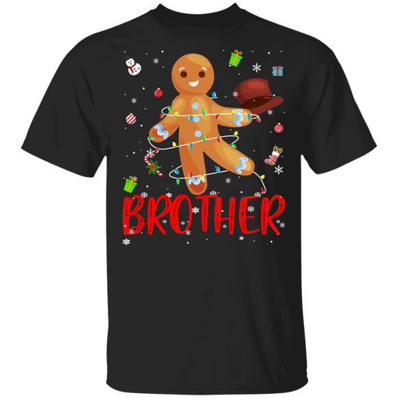 Christmas Gingerbread Shirt Brother Cute Christmas Lights Brother Gingerbread Lover Matching Pajamas For Family Gifts T-Shirt - Macnystore