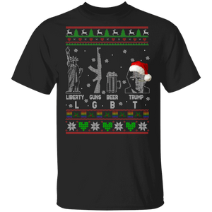 Christmas Shirt LGBT Liberty Guns Beer Trump Ugly Funny Christmas Sweater Santa Trump Support Gifts T-Shirt - Macnystore
