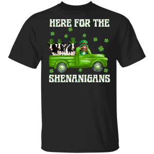 Here For The Shenanigans Leprechaun Cow Heifer Patrick's Day T-Shirt - Macnystore