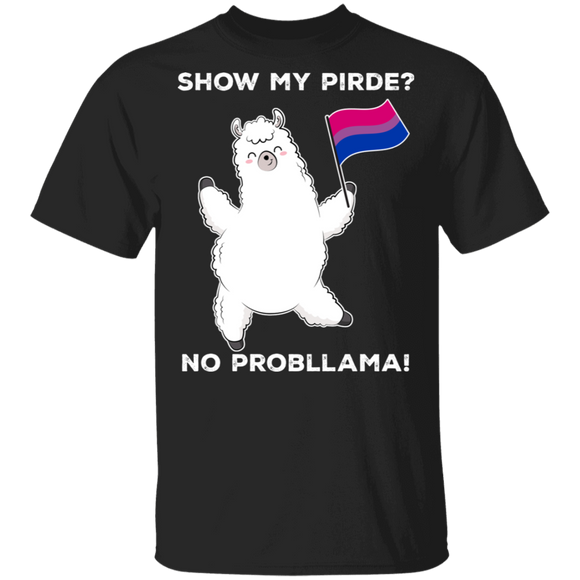 Show My Pride No Probllama Cute Llama Holding Bisexual Flag Pride LGBT Bisexual Gifts T-Shirt - Macnystore