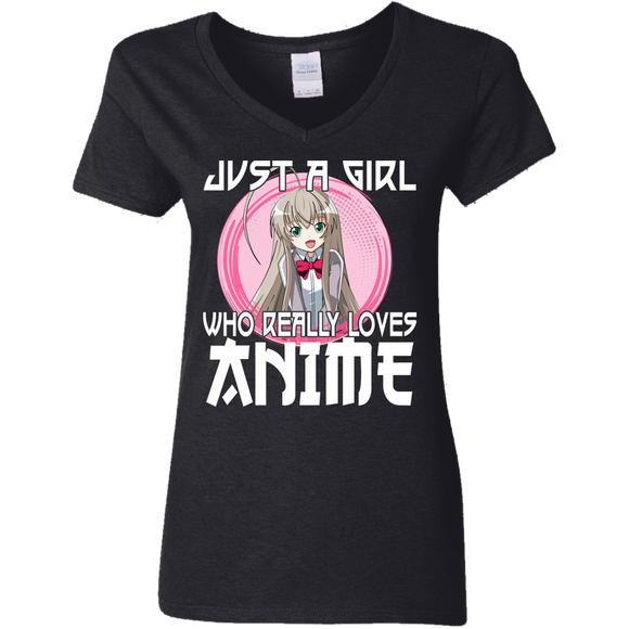 Just A Girl Who Lives Anime Funny Otaku Anime Lover Ladies V-Neck T-Shirt - Macnystore