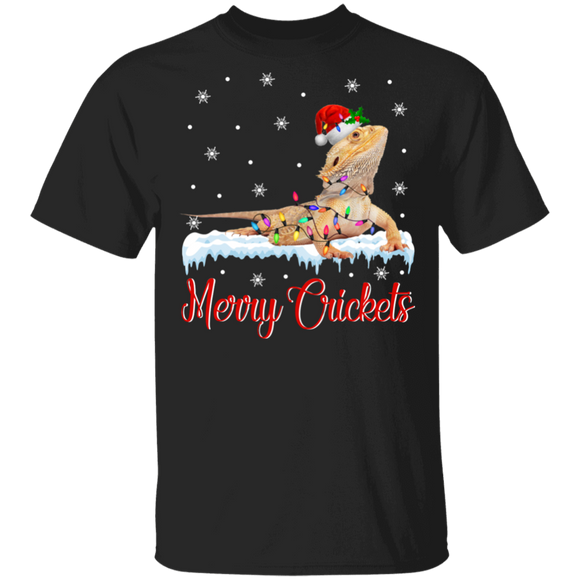 Christmas Bearded Dragon Shirt Merry Crickets Funny Christmas Light Santa Bearded Dragon Lover Gifts T-Shirt - Macnystore
