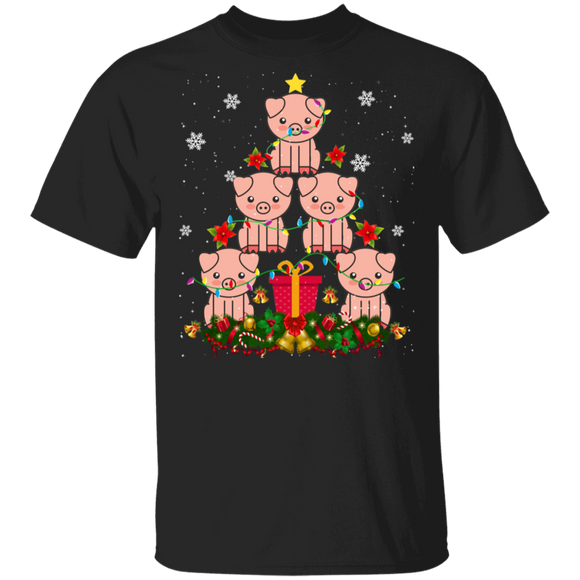 Christmas Tree Shirt Pig Christmas Tree Cute X-mas Tree Pig Lover Gifts Christmas T-Shirt - Macnystore