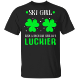 Ski Girl Like A Regular Girl But Luckier Skier Shamrock Women St Patrick's Day Gifts T-Shirt - Macnystore