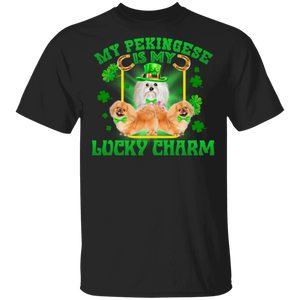 My Pekingese Is My Lucky Charm Leprechaun Dog Pet Funny St Patrick's Day Mens Womens St Patty's Day Irish Gifts T-Shirt - Macnystore