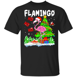 Christmas Flamingo Shirt Flamingo Ho-Ho-Ho Funny Christmas Light Santa Pink Flamingo Lover Gifts T-Shirt - Macnystore