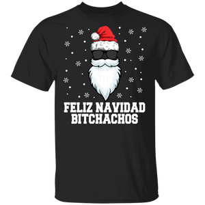 Christmas Santa Shirt Feliz Navidad Bitchachos Funny Christmas Santa Claus With Sunglasses Bitch Spanish Lover Gifts T-Shirt - Macnystore