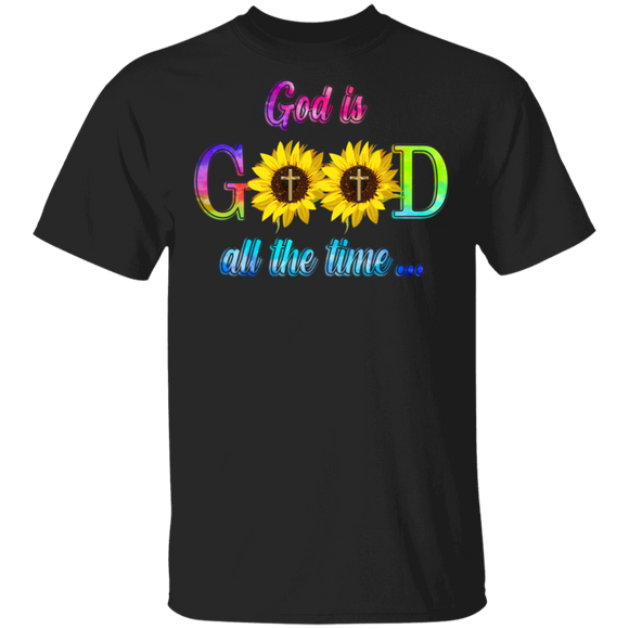 God Is Good All The Time Cool Sunflower Christ Cross Christian Gifts T-Shirt - Macnystore