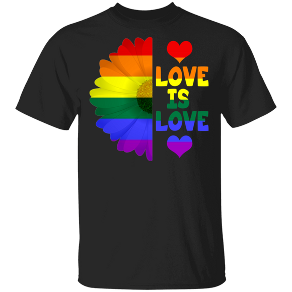 Love Is Love Pride Cute LGBT Half Sunflower American Flag Shirt Matching Proud LGBT Support Gay Lesbian Gifts T-Shirt - Macnystore
