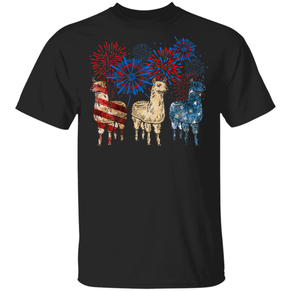 Cool Firework American Flag Llama Shirt Matching Llama Lover Fans 4th Of July United States Independence Day Gifts T-Shirt - Macnystore