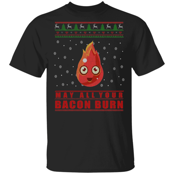 Christmas Bacon Shirt May All Your Bacon Burn Ugly Funny Christmas Sweater Bacon Lover Gifts T-Shirt - Macnystore