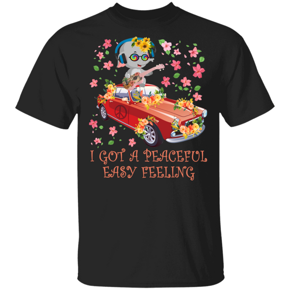 I Got A Peaceful Easy Feeling Cool Elephant Playing Guitar Riding On Car Hippie Lover Gifts T-Shirt - Macnystore