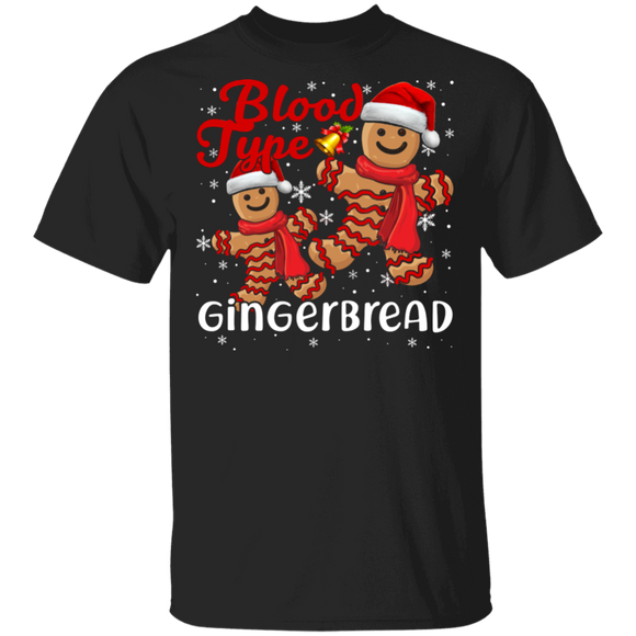 Christmas Gingerbread Shirt Blood Type Gingerbread Funny Christmas Santa Gingerbread Man Lover Gifts Christmas T-Shirt - Macnystore